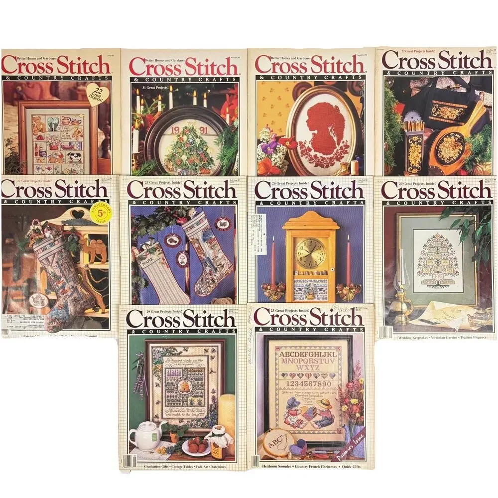 Cross Stitch & Country Crafts Magazine Lot 10 1987-93 Over 100+ Pattern Projects